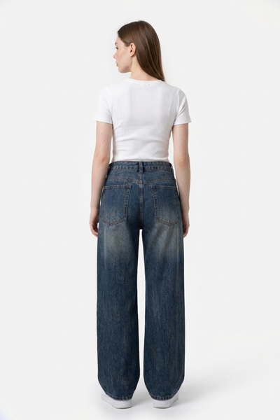 Women's Dirty Wash High Waist Loose Straight Leg Jeans