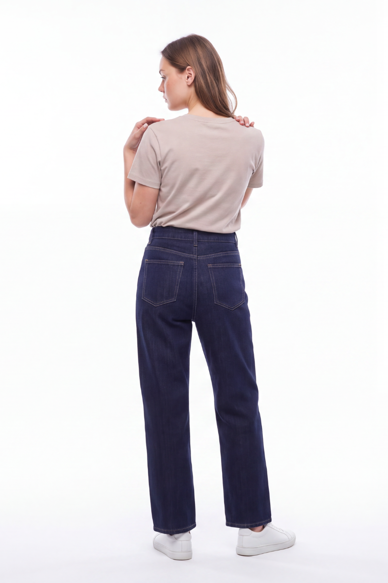 Women's Raw Denim Blue High Waist Straight Leg Jeans