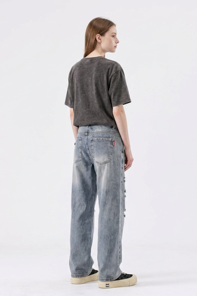 Women's High Waist Distressed Ripped Straight Jeans