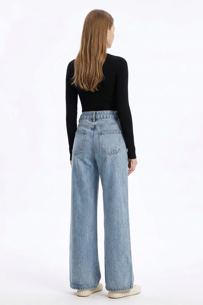 Women's Vintage Wash Embroidered High Waist Wide Leg Jeans