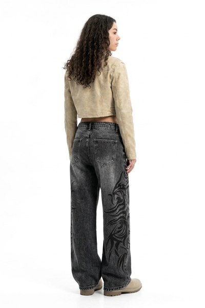Women's High Waist Washed Stretch Wide Leg Jeans