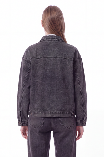 Women's Washed Black Grey Classic Denim Jacket