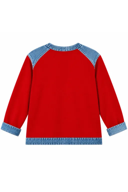 Women Fall Clothing Denim Plaid Patchwork Sweatshirt