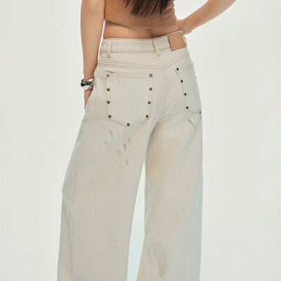 Women's Spring Washed Splatter Wide-Leg Denim Jeans
