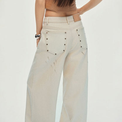 Women's Spring Washed Splatter Wide-Leg Denim Jeans