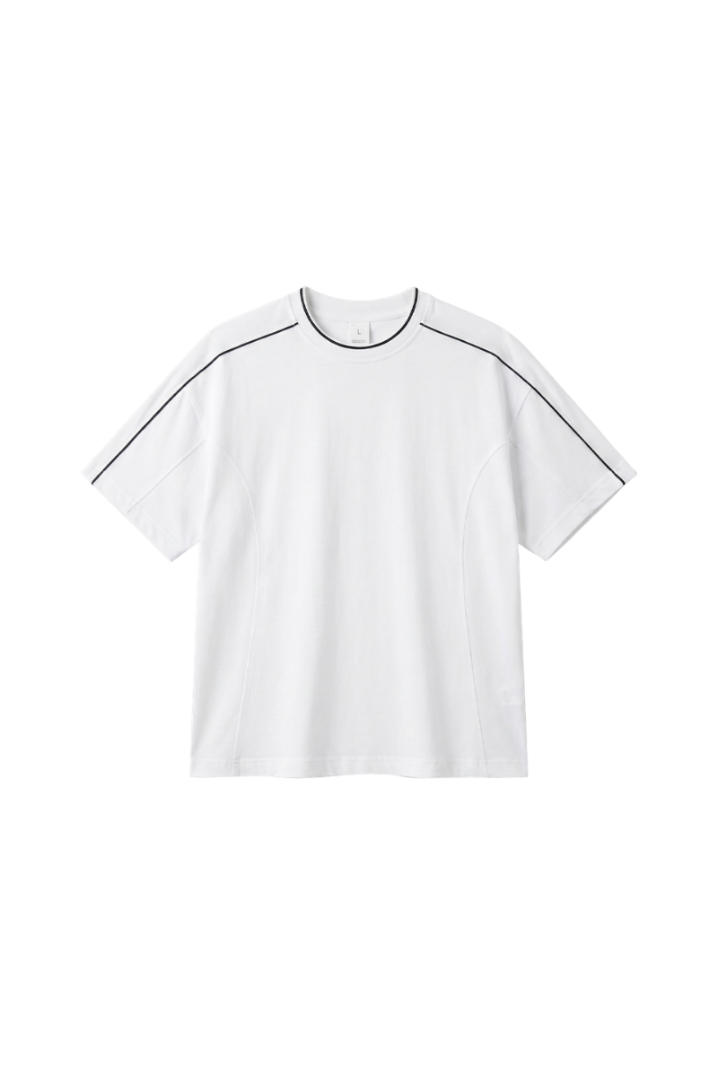 Unisex Colorblock Topstitch Ribbed Cotton Drop Shoulder Tee