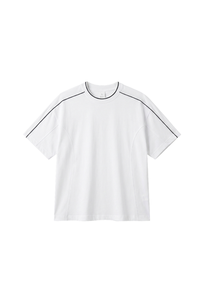 Womens Colorblock Topstitch Ribbed Cotton Drop Shoulder Tee