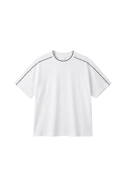 Unisex Colorblock Topstitch Ribbed Cotton Drop Shoulder Tee