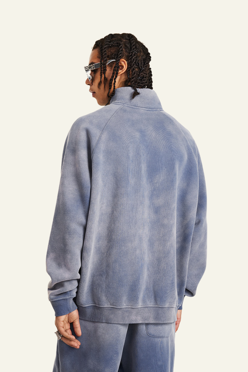 Men's Stand Collar Half Zipper Fleece-Lined Sweatshirt
