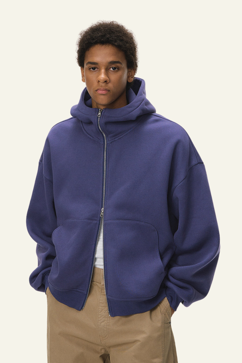Men's  Streetwear Curved-Sleeve Boxy Hooded Jacket