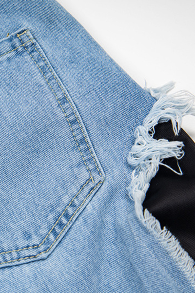 Unisex Summer Cotton Fringe Patch Striped Wide-Leg Jeans