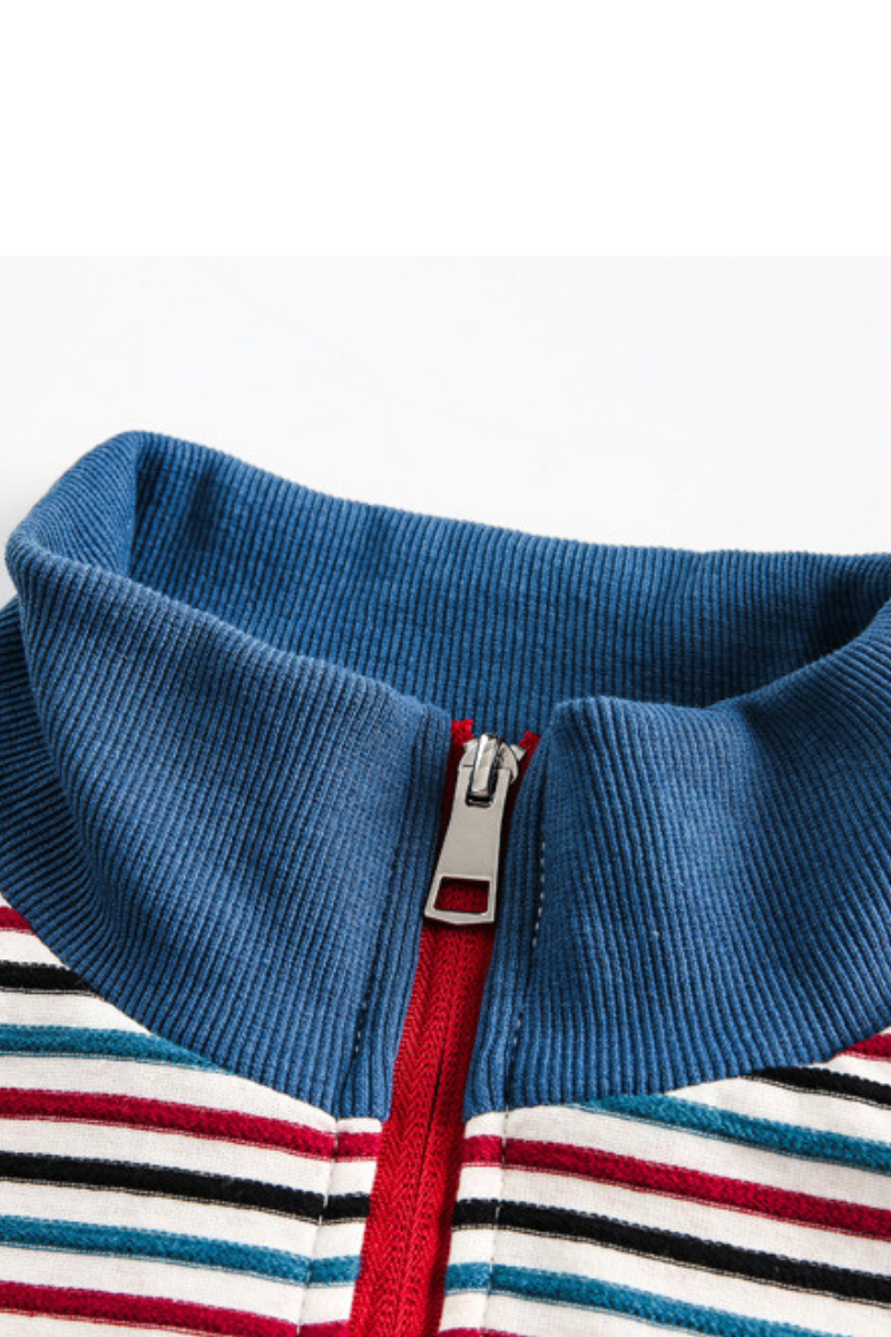Men Fall Colorful Stripe Stand Collar Zip Up Jacket