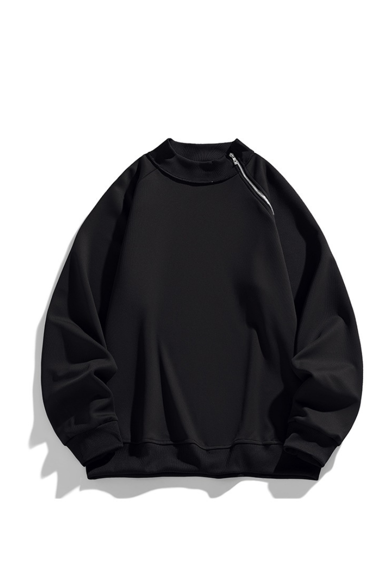 Men Spring Diagonal Zip Mock Neck Oversized Sweatshirt