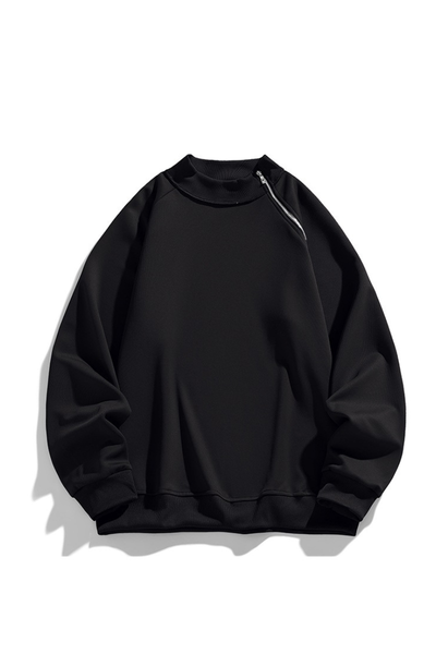 Men Spring Diagonal Zip Mock Neck Oversized Sweatshirt