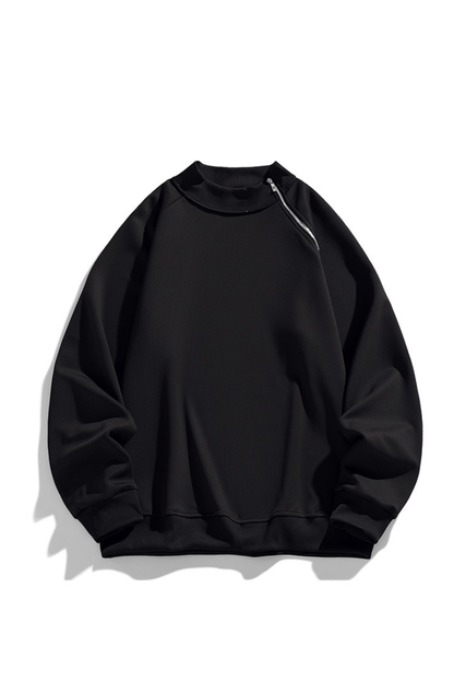 Men Spring Diagonal Zip Mock Neck Oversized Sweatshirt