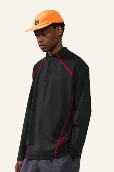 Men's Streetwear Stand Collar Half Zipper Long-Sleeve T-shirt