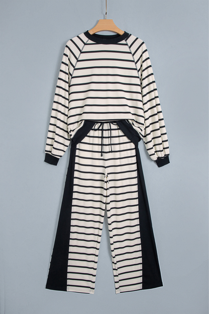 Women's Fall Striped Colorblock Drawstring 2 Piece Set