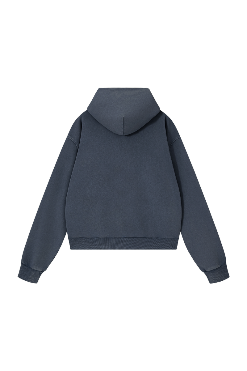 Unisex Fall Washed Vintage Boxy Double Zip Hoodie