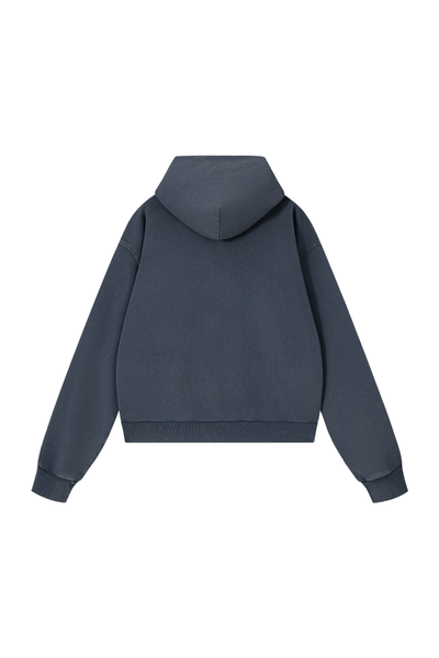 Men Fall Washed Vintage Boxy Double Zip Hoodie