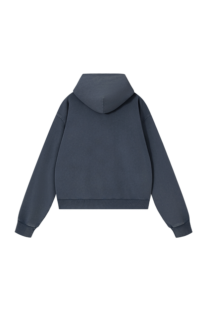 Unisex Fall Washed Vintage Boxy Double Zip Hoodie