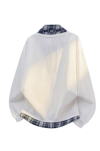 Men's Fall Winter Plaid-Collar Layered Jacquard Sweatshirt