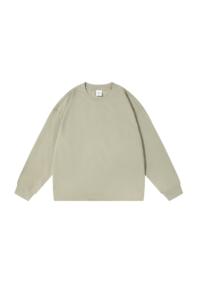 Unisex Vintage Raw Hem Loose Drop Shoulder Long Sleeve Tee