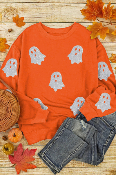 Women Fall Clothing Halloween Glitter Ghost Sweatshirt