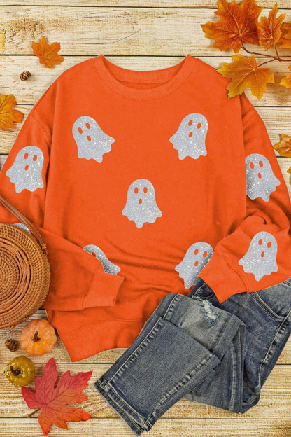 Women Fall Clothing Halloween Glitter Ghost Sweatshirt