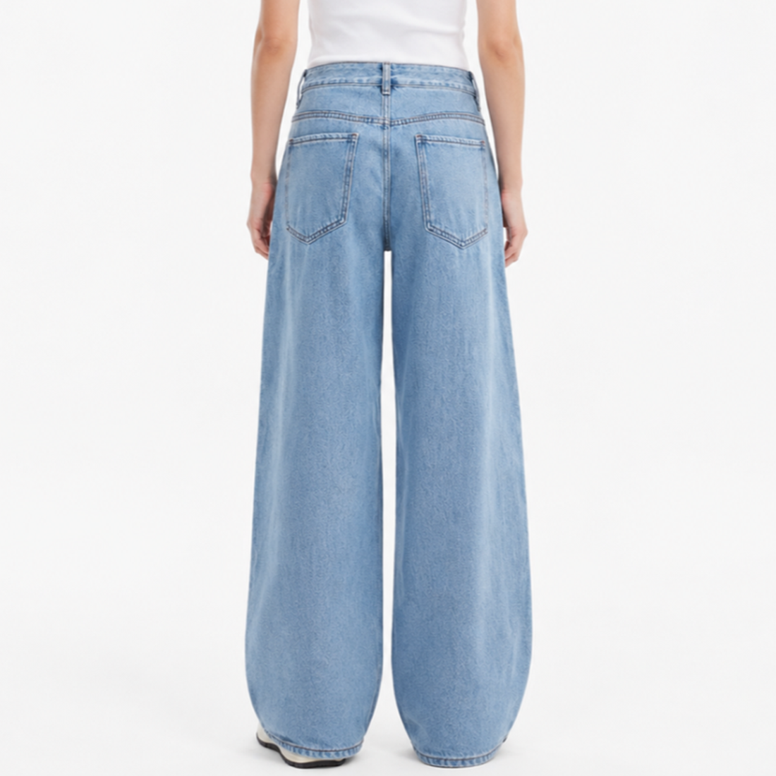 Women's 100% Cotton High Waist Wash Wide Leg Jeans