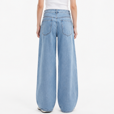 Women's 100% Cotton High Waist Wash Wide Leg Jeans