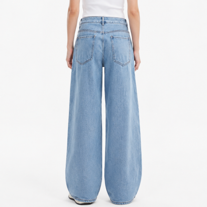 Women's 100% Cotton High Waist Wash Wide Leg Jeans