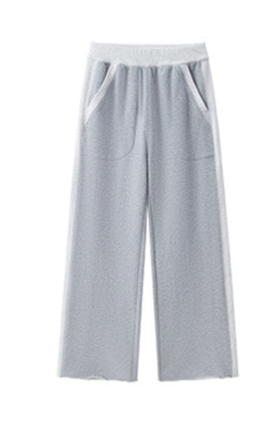 Women Fall 100% Cotton Wide Leg Raw Hem Pocket Sweatpants