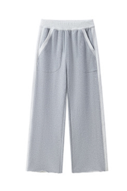 Women Fall 100% Cotton Wide Leg Raw Hem Pocket Sweatpants