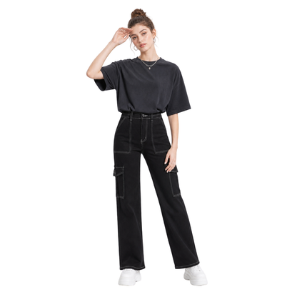 Women's High Waist Multi-Pocket Wide Leg Cargo Jeans