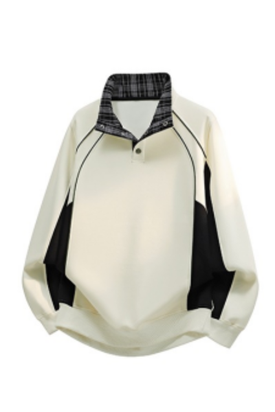 Men Fall Plaid Collar Snap Button Color Block Sweatshirt