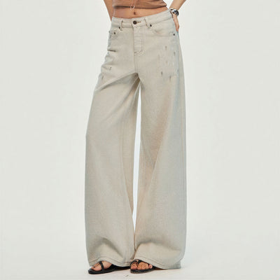 Women's Spring Washed Splatter Wide-Leg Denim Jeans