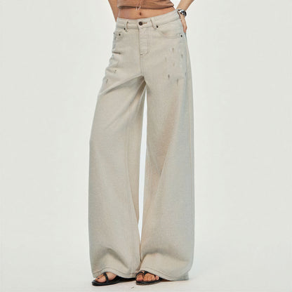Women's Spring Washed Splatter Wide-Leg Denim Jeans