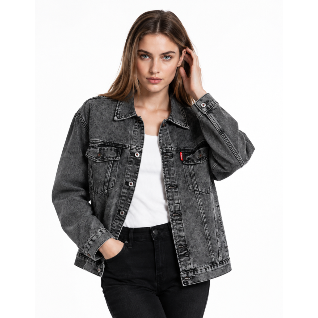 Women's Vintage Grey Acid Wash Denim Jacket