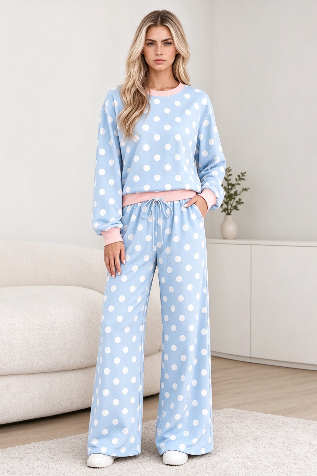 Women's Fall Polka Dot Colorblock Multi-Pocket 2 Piece Set