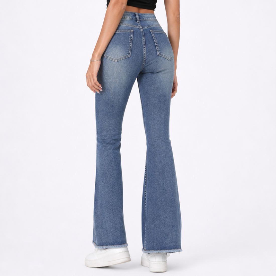 Women's High Waist Stretch Flare Jeans with Attached Belt