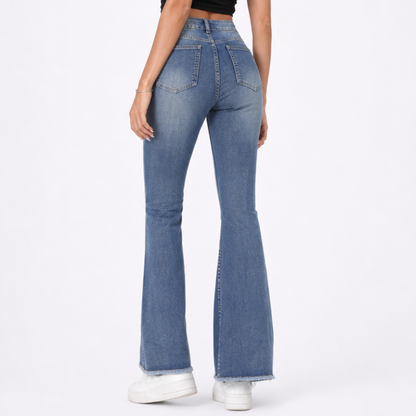 Women's High Waist Stretch Flare Jeans with Attached Belt