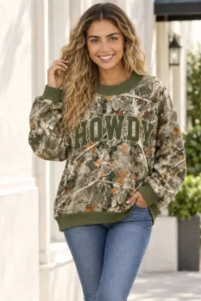 Women Fall Clothing Western Floral Print Crew Sweatshirt