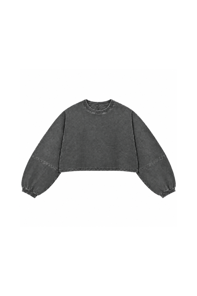 Women Fall Clothing Boxy Washed Raw Hem Cropped Sweatshirt