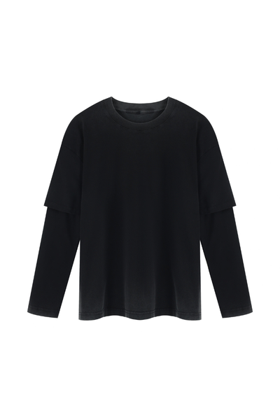 Men Fall Clothing Vintage Washed Layered Long Sleeve Tee