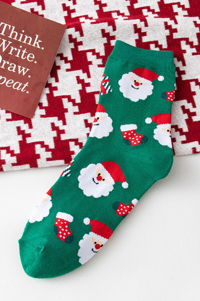 Women's Christmas Cotton Crew Socks Santa Elk Snowman Socks
