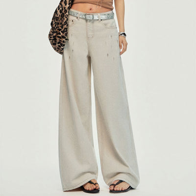 Women's Spring Washed Splatter Wide-Leg Denim Jeans