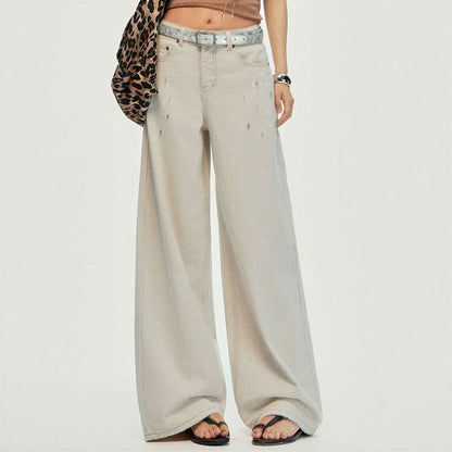 Women's Spring Washed Splatter Wide-Leg Denim Jeans