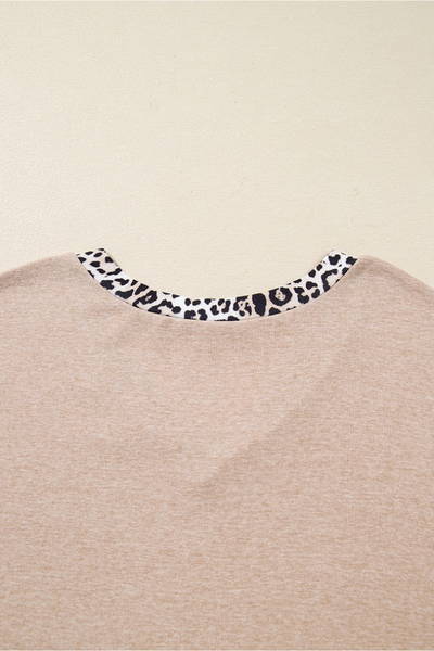 Women Fall Clothing Plus Size Leopard Trim V Neck Top