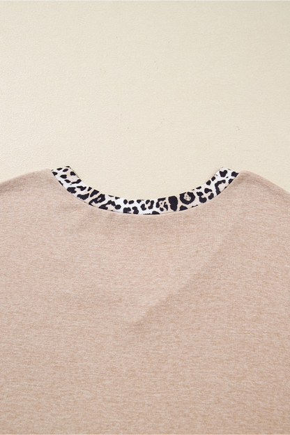 Women Fall Clothing Plus Size Leopard Trim V Neck Top