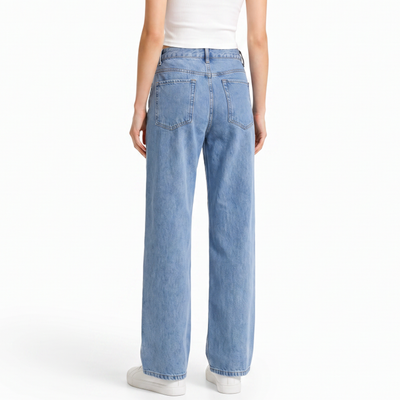 Women's High Waist Washed Straight Leg Jeans